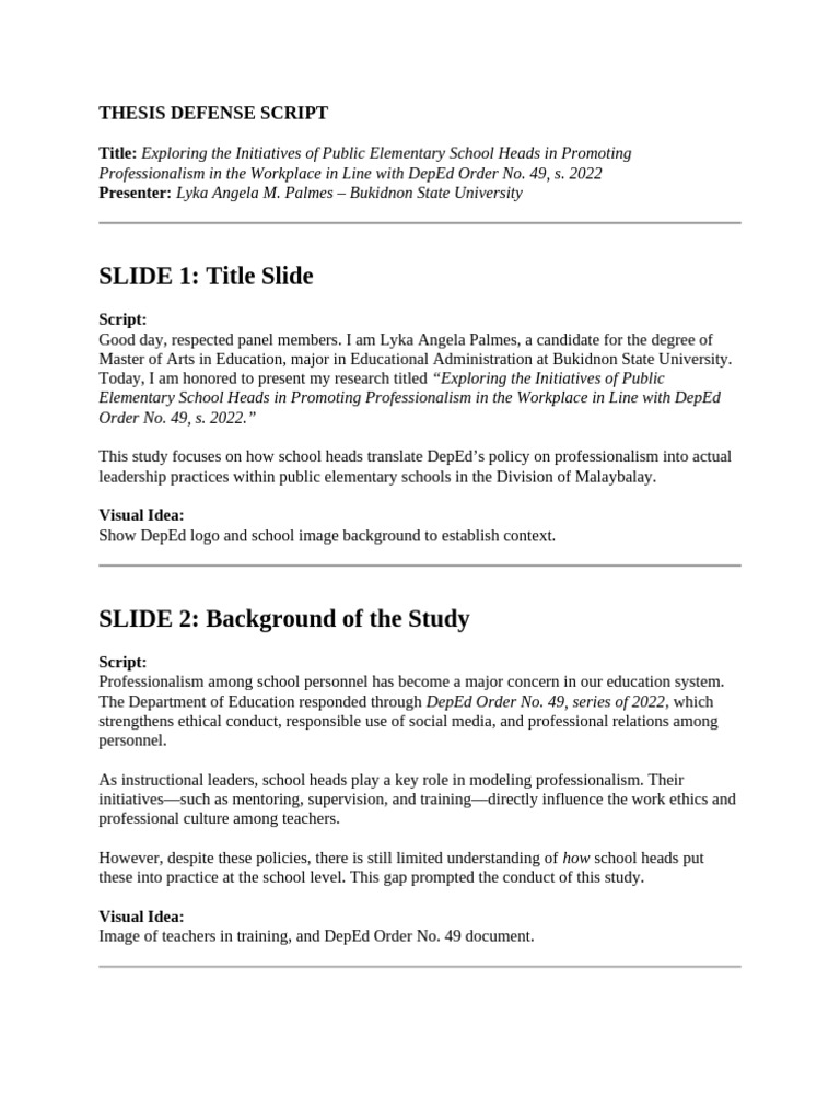 Thesis Defense Script | PDF | Leadership | Transformational Leadership