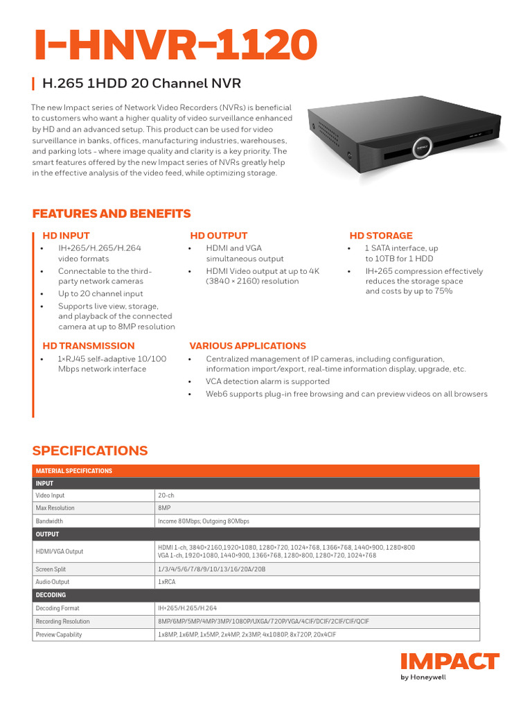Impact by Honeywell i Hnvr 1120 16 Channels Nvr With 4k | PDF | Hdmi ...