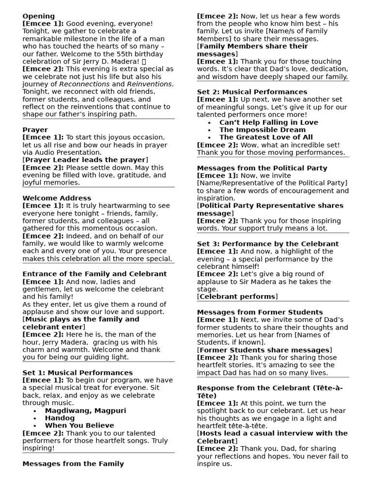 55th Birthday Script | PDF