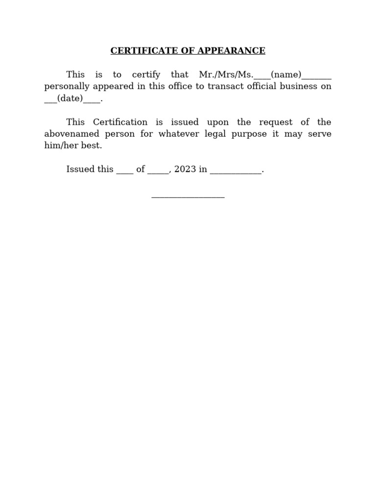 Certificate of Appearance Sample | PDF