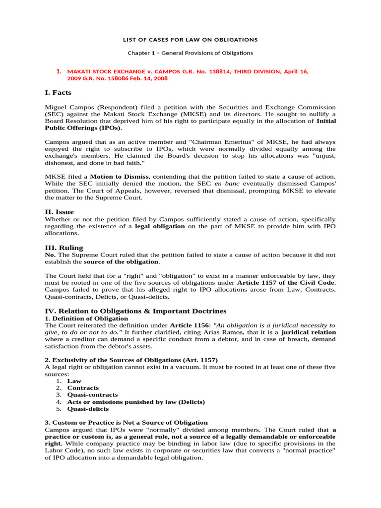 List of Cases For Law On Obligations | PDF | Legal Liability | Negligence