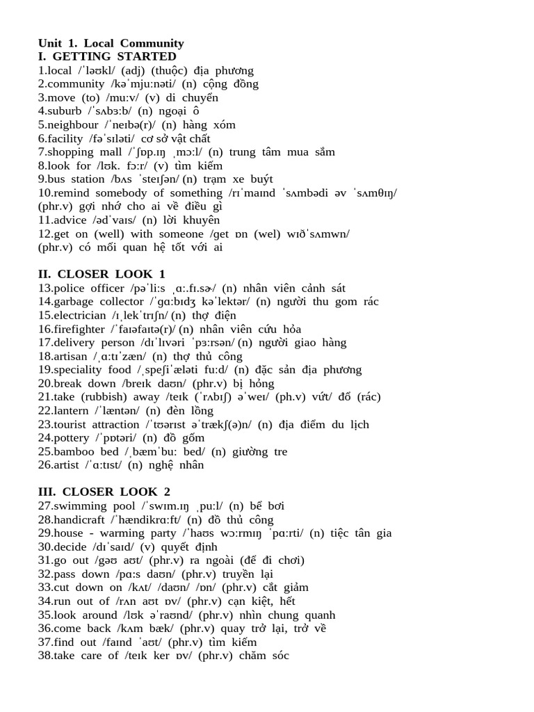 Unit 1. Local Community I. Getting Started | PDF