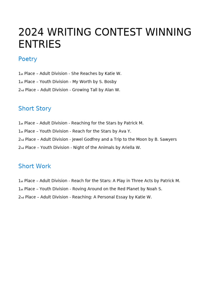 2024 Writing Contest Winning Entries | PDF | Curiosity (Rover) | Mars