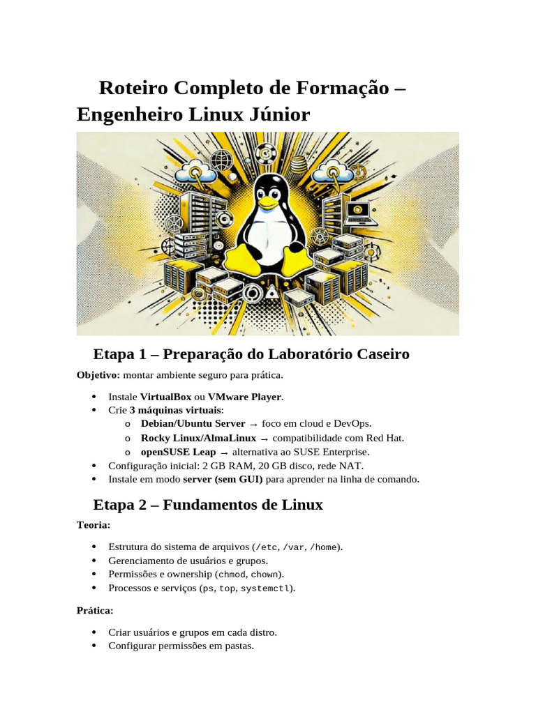 Roteiro Completo de Formação - Engenheiro Linux Júnior | PDF