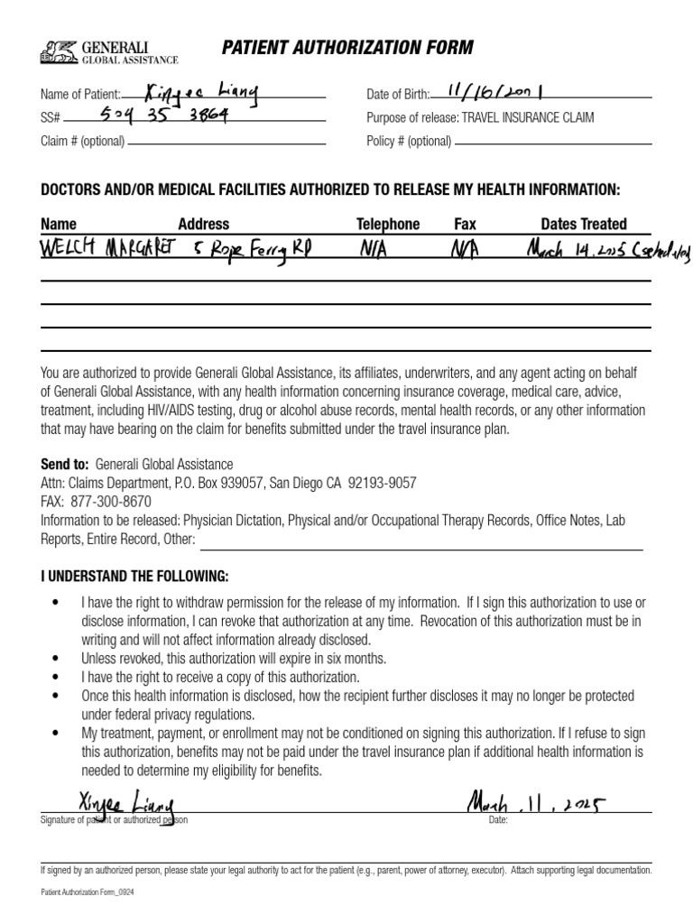 Patient Authorization Form 0924pdf 3 | PDF | Insurance | Health Care