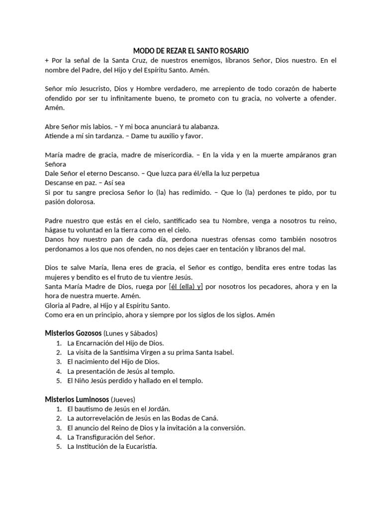 Modo de Rezar El Santo Rosario | PDF | María, madre de Jesús | Cristo ...