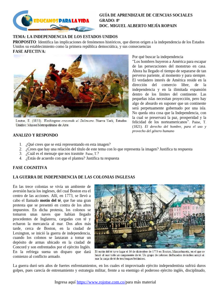 Tema La Independencia de Los Estados Unidos | PDF | Declaración de ...