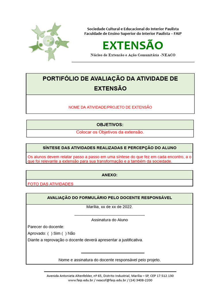 Portif-Lio de Avalia - o Da Atividade de Extens-O | PDF