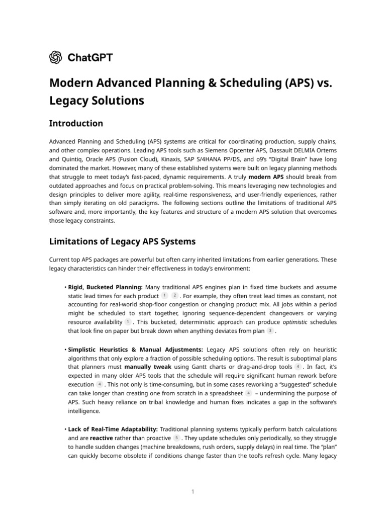 Modern Advanced Planning & Scheduling (APS) vs. Legacy Solutions | PDF ...