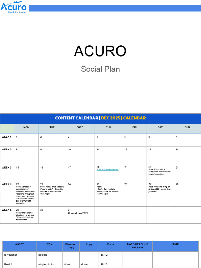 (Int) Acuro - Social Content Plan - Foxen Agency | PDF | Cockpit | Aviation