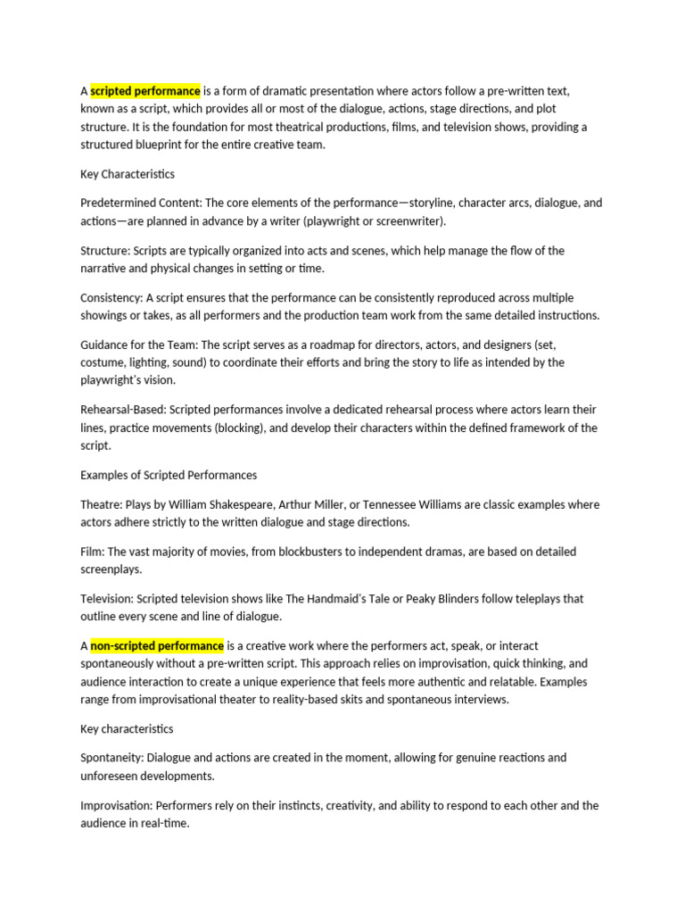 Scriptive and Non-Scriptive Performance | PDF | Improvisational Theatre ...