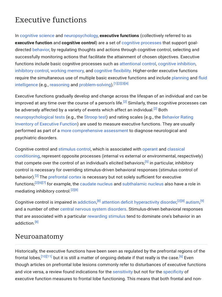 Executive Functions - Wikipedia | PDF | Executive Functions ...