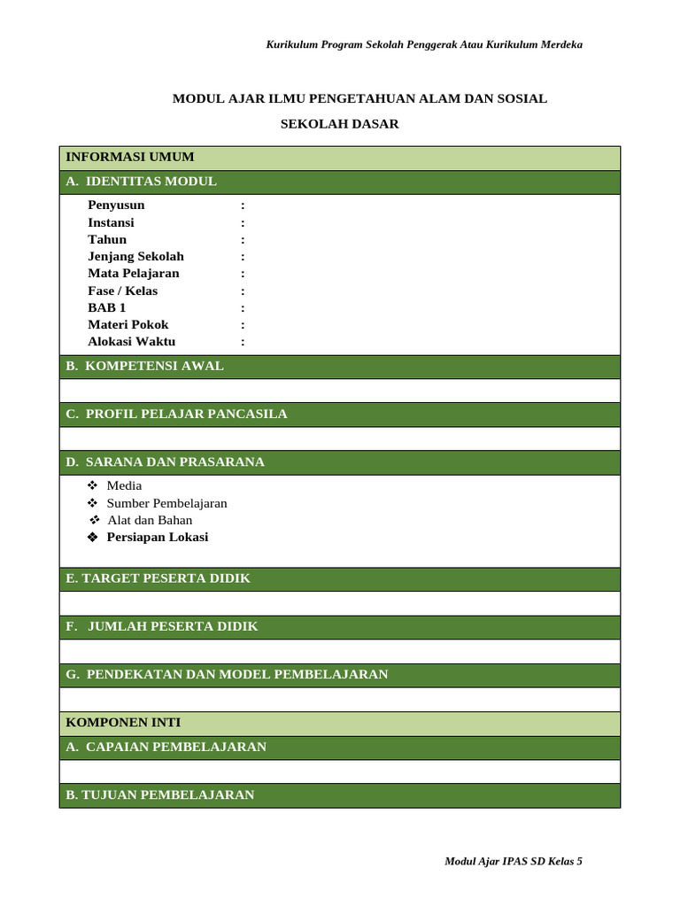 Template Modul Ajar | PDF