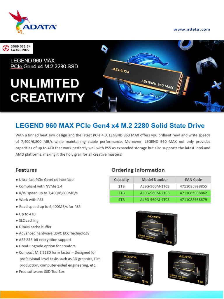 Datasheet Legend 960 Max Pcie Gen4 | PDF | Solid State Drive | Computer ...