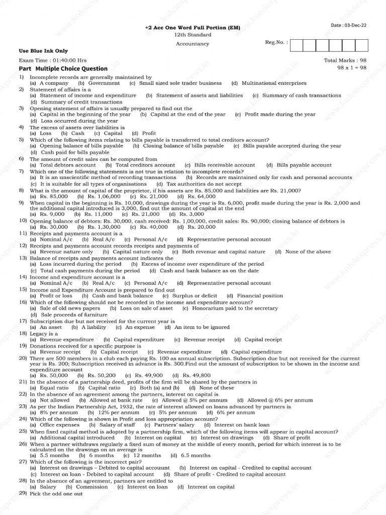 +2 Acc One Word Full Portion QN (EM) | PDF