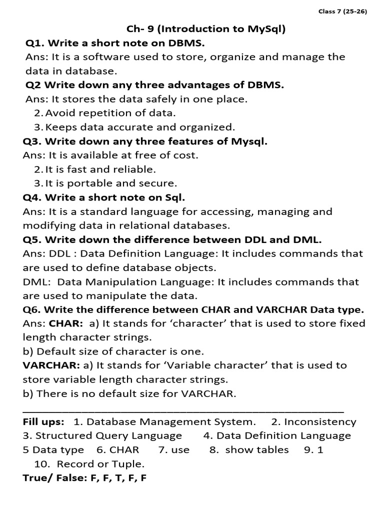 ch-9, 10 and 8 | PDF | Databases | Sql