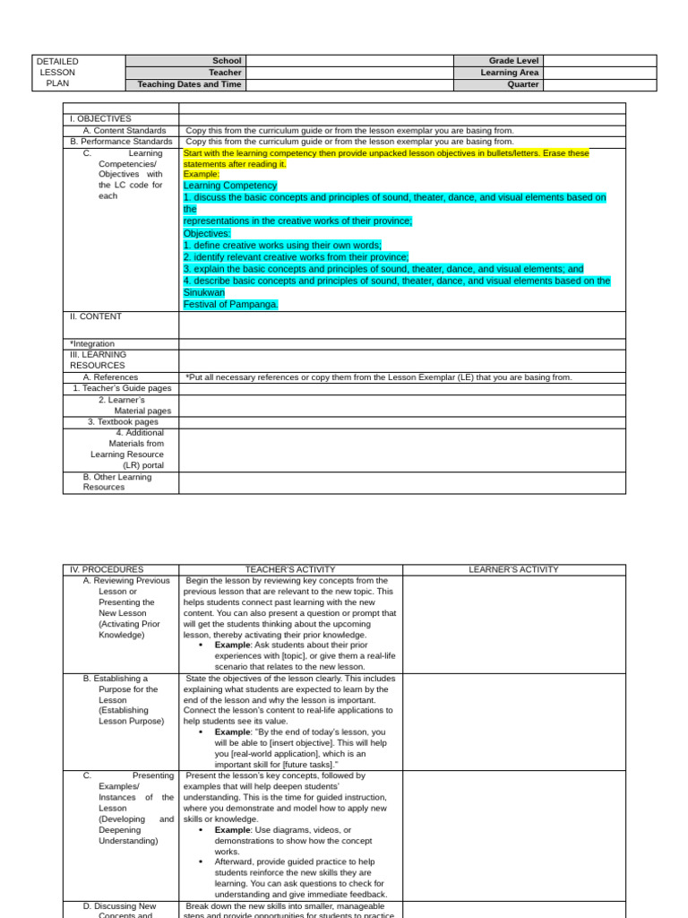 DO 42 and Lesson Exemplar Format With Anotation | PDF | Learning ...