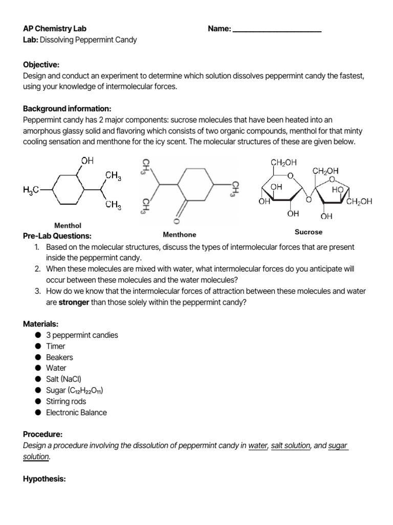 AP Chemistry Lab - Dissolving Candy | PDF