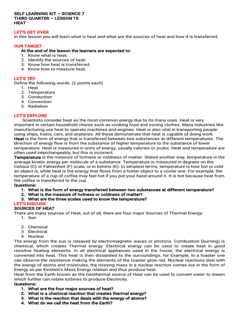 Science 7 Week 5 3rd Grading Period | PDF | Physical Chemistry ...