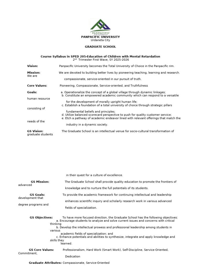 SPED 205 Course Syllabus | PDF | Special Education | Learning