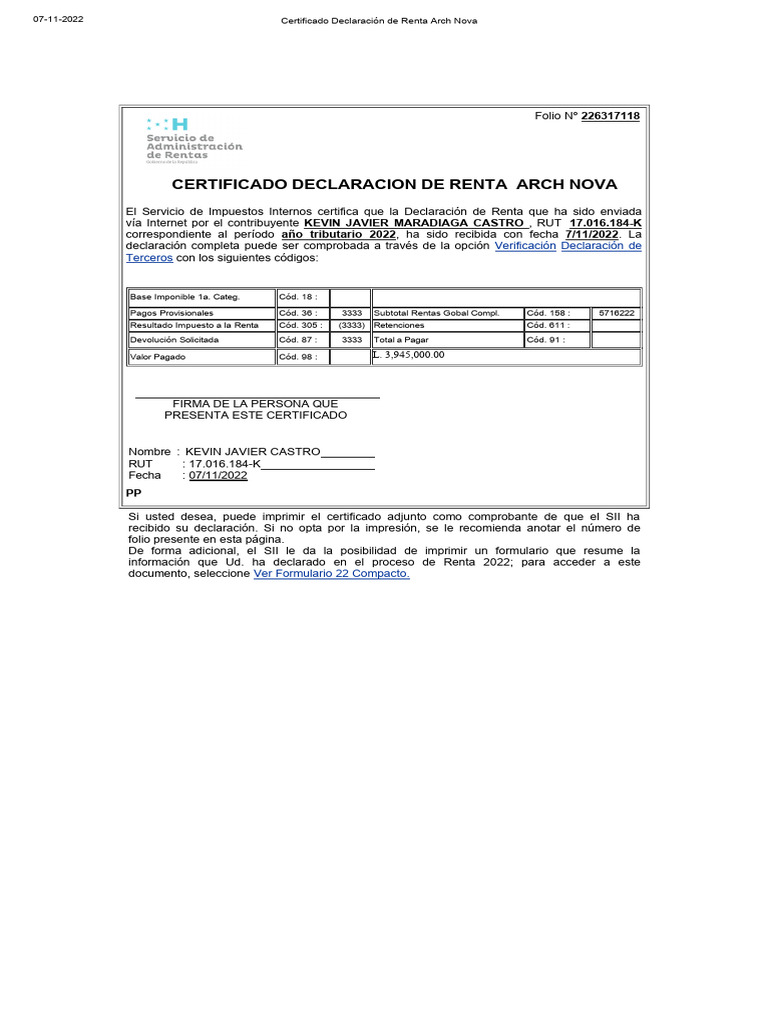 Declaracion de Impuesto Sobre La Renta | PDF | Impuestos | Finanzas del ...