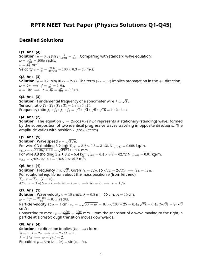 RPTR Neet Sol - 04-02-2026 | PDF | Chlorine | Waves