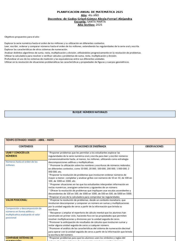 Planificacion Mate 4 2025 | PDF | Geometría | Ángulo