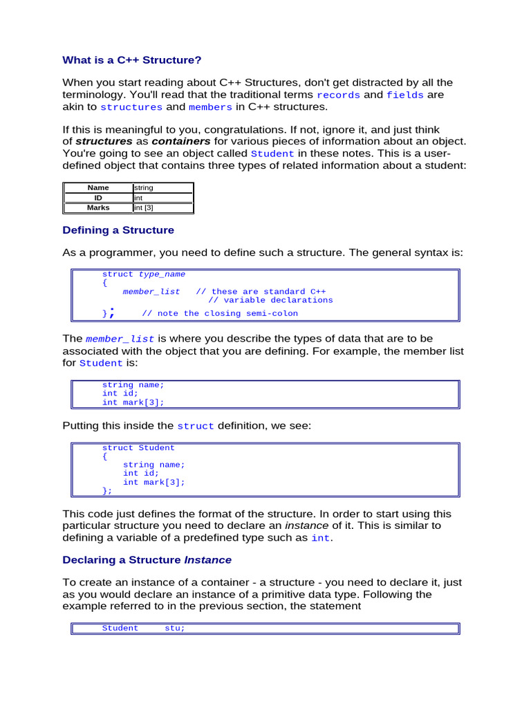 C++ Structures Notes | PDF
