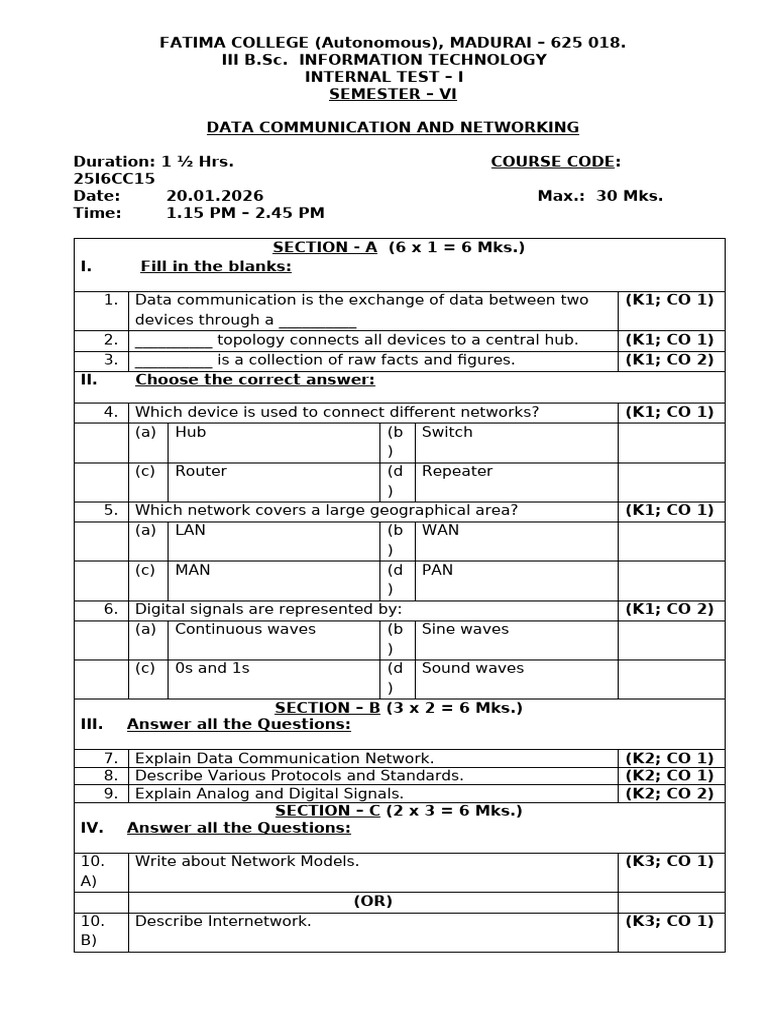25I6CCI5 - Data Communication and Networking | PDF | Computer Network ...