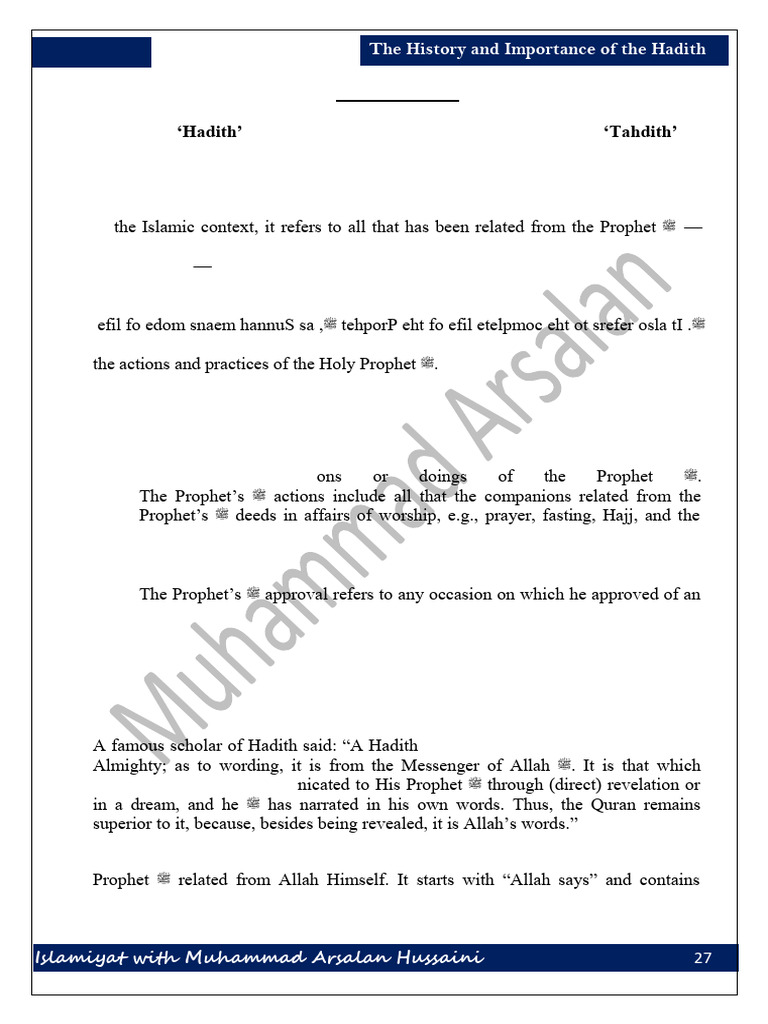 The History and Importance of Hadith Notes by MAH | PDF | Hadith | Muhammad