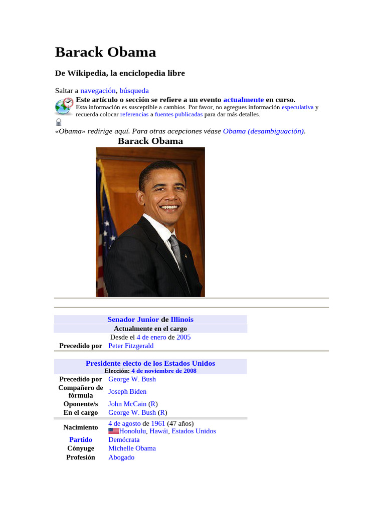 Barack Obama Biografia Del Presidente de Estados Unidos | PDF | Barack ...