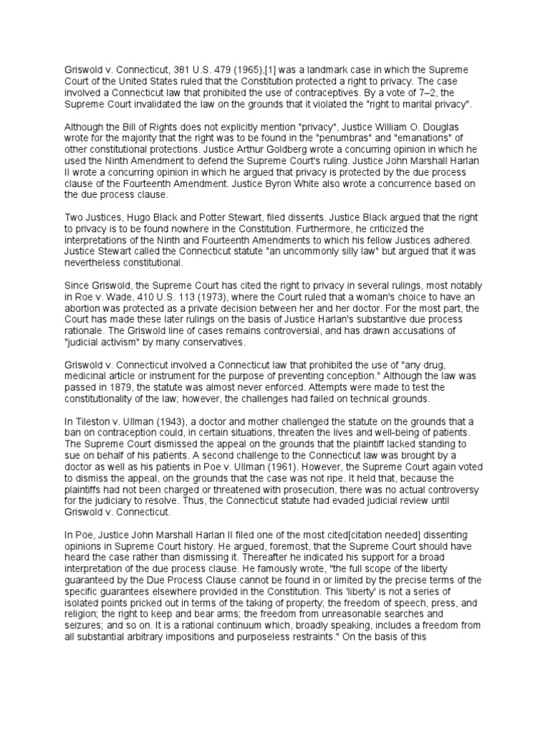 Griswold v. Connecticut, 381 U.S. 479 (1965) PDF Griswold V