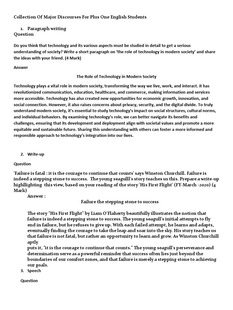 Collection of Major Discourses For Plus One English Students | PDF
