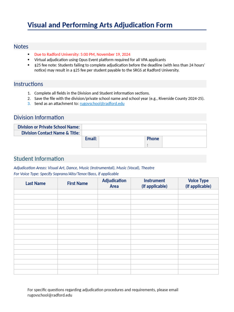 Visual and Performing Arts Adjudication Form | PDF