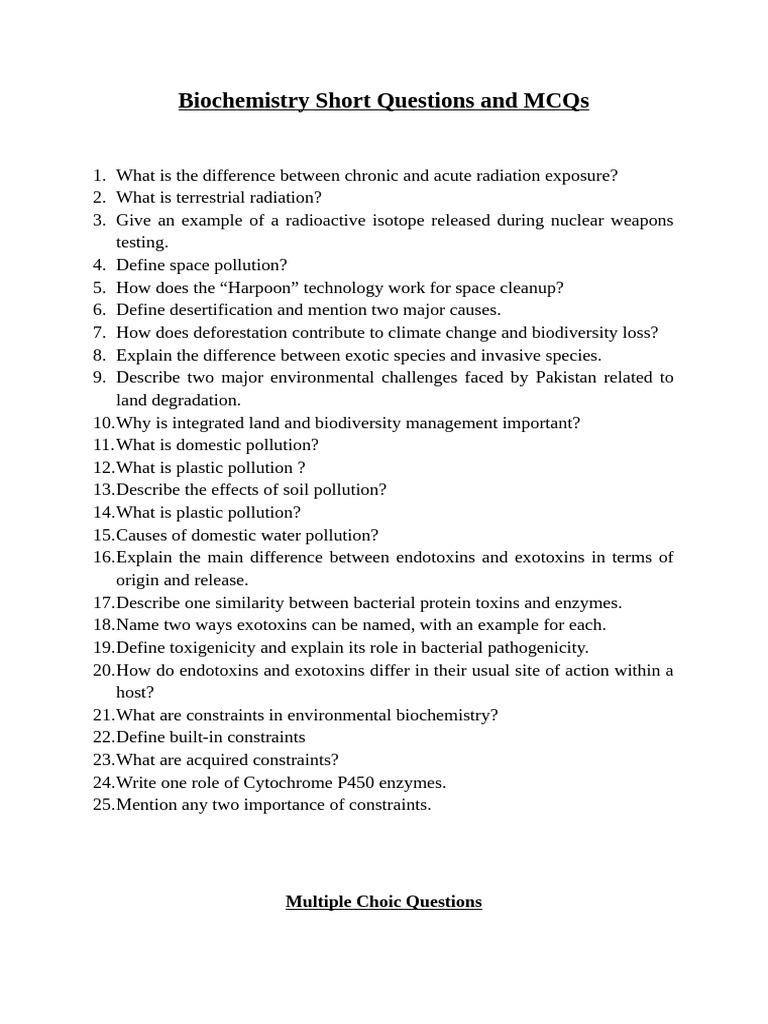 Biochemistry Short Questions & MCQs | PDF | Bacteria | Dna