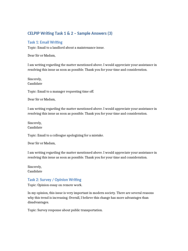 CELPIP Writing Task 1 2 Sample Answers 3 | PDF