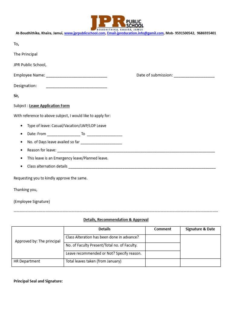 JPR Leave Form | PDF