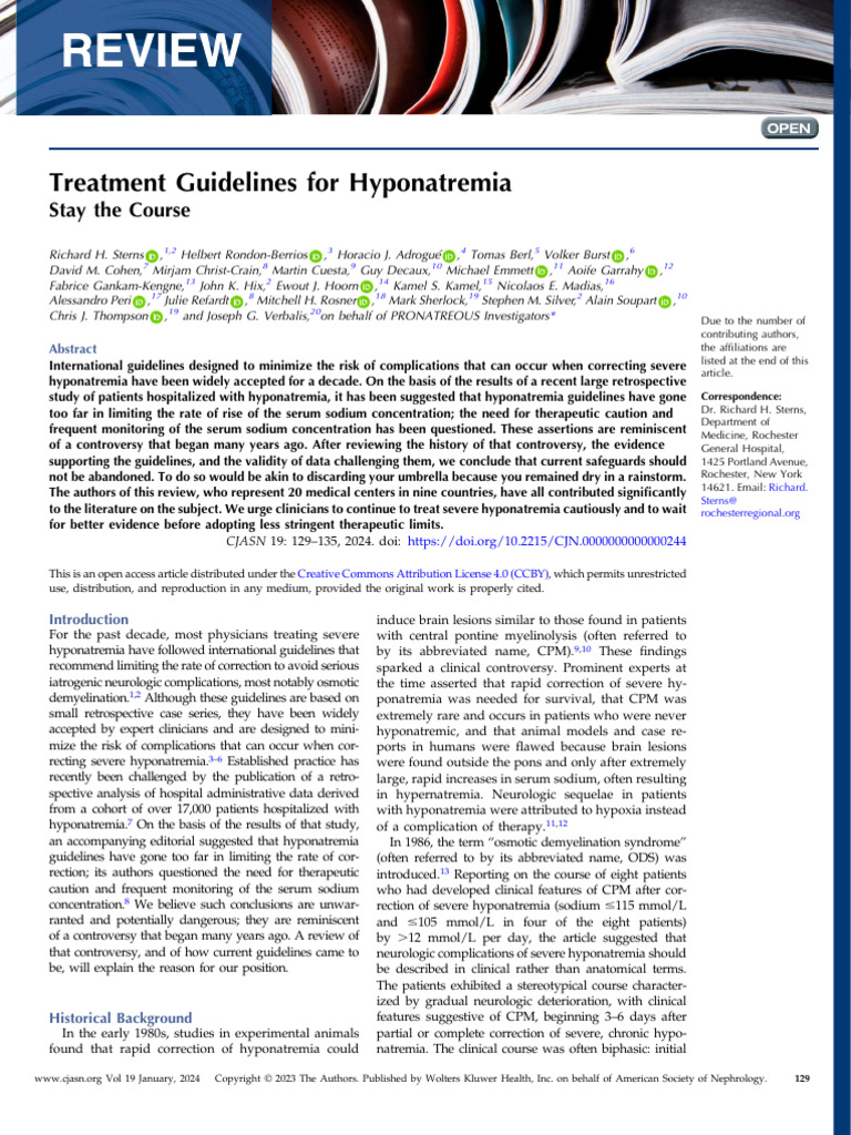 Treatment Guidelines For Hyponatremia | PDF | Clinical Medicine ...