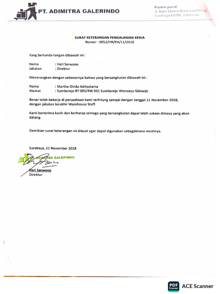 Scan Paklaring PT. ADIMITRA | PDF