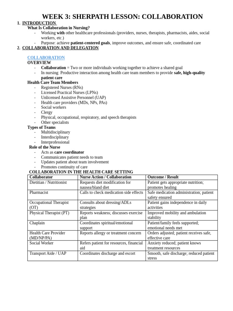 1125 W3 Sherpath Lesson Collaboration | PDF | Nursing | Physical Therapy