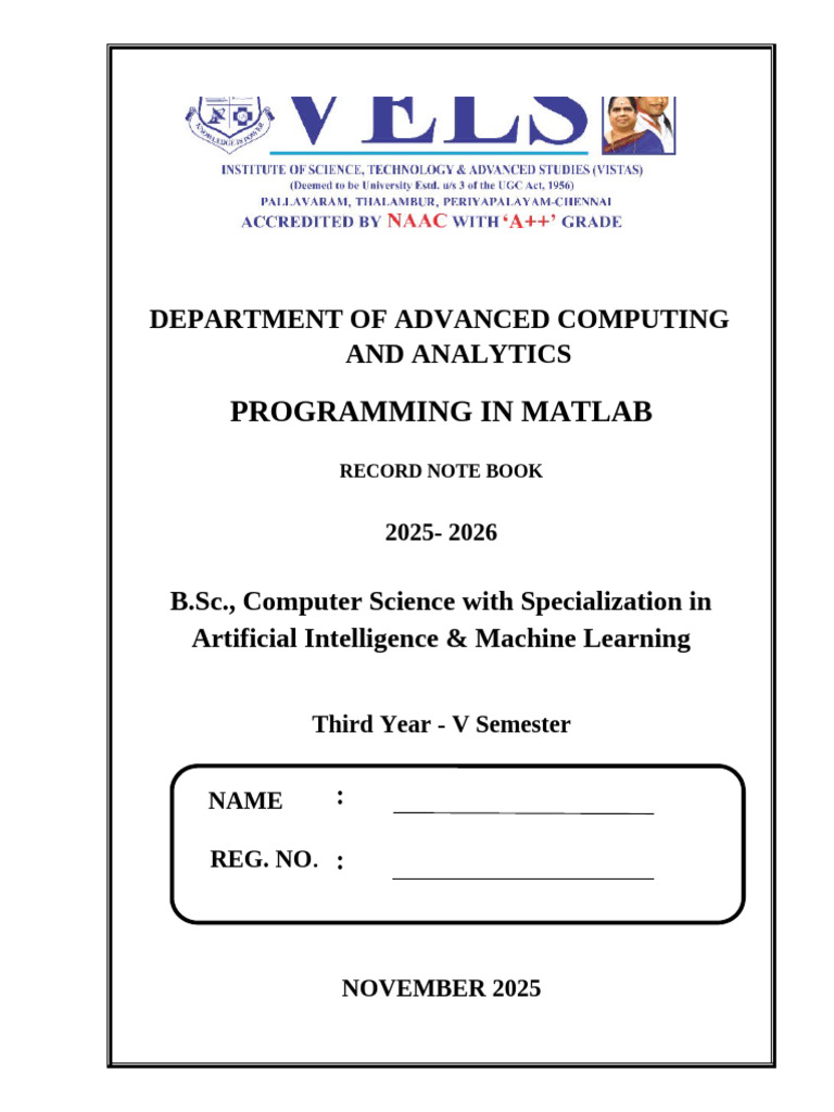 Matlab Lab Front Page | PDF