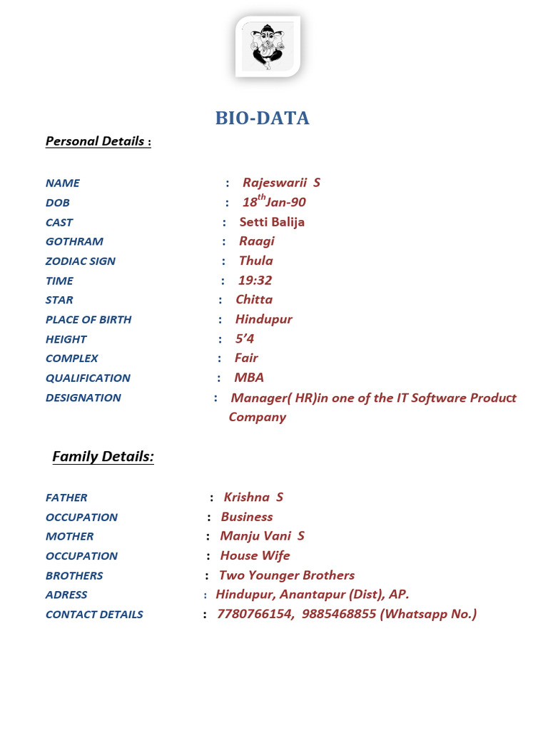 Rajee Biodata | PDF