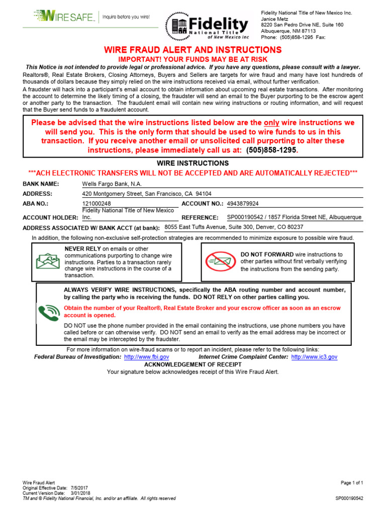 WireSafe Fraud Alert (ESign) 3 | PDF | Fraud