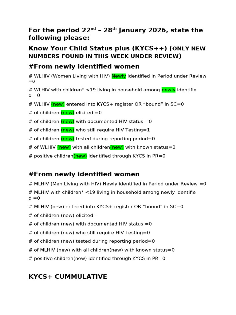 Hiv-tb Wsr Template; 22nd - 21th January 2025 | PDF | Sexual Health ...
