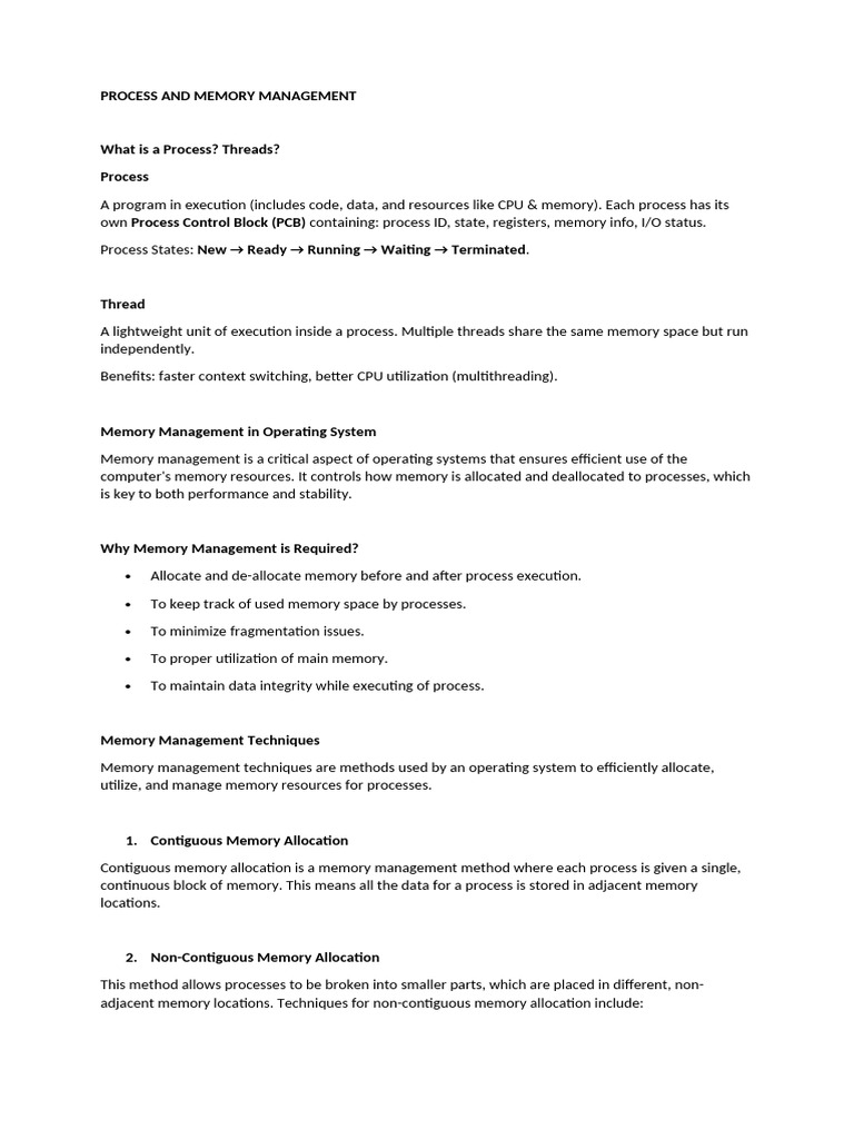 Process and Memory Management | PDF | Process (Computing) | Computer ...