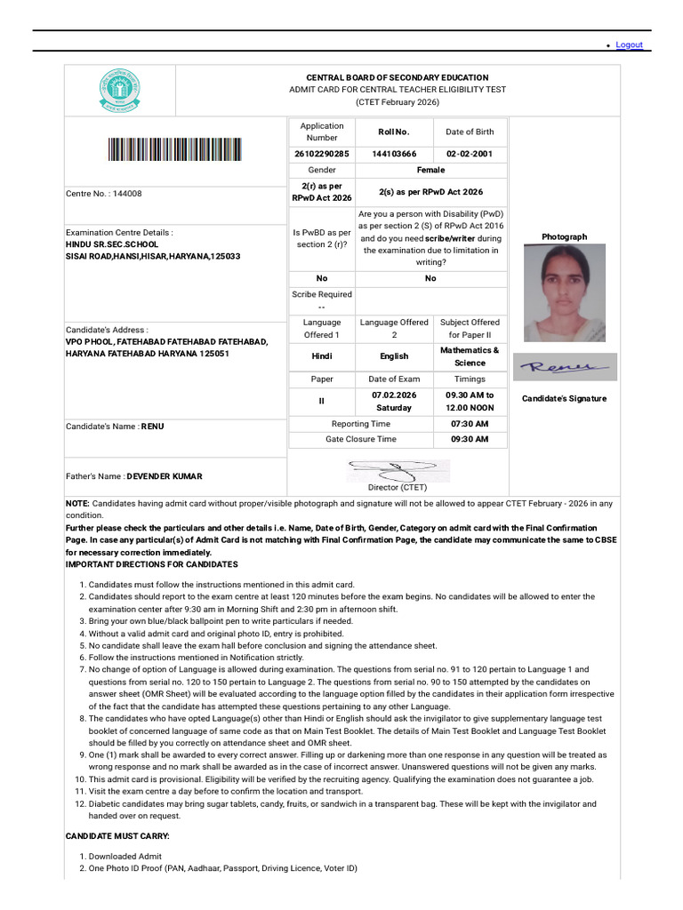 Examinationservices - Nic.in Examsysctet Downloadadmitcard ...