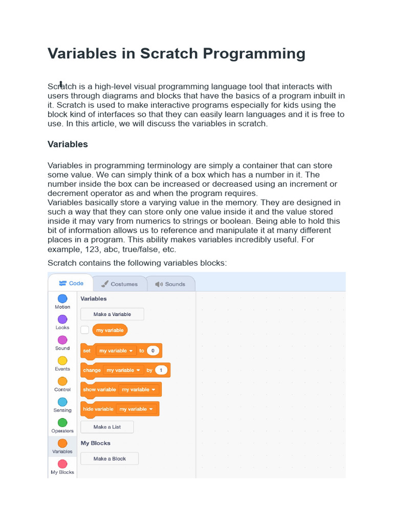 Variables in Scratch Programming | PDF | Scratch (Programming Language ...