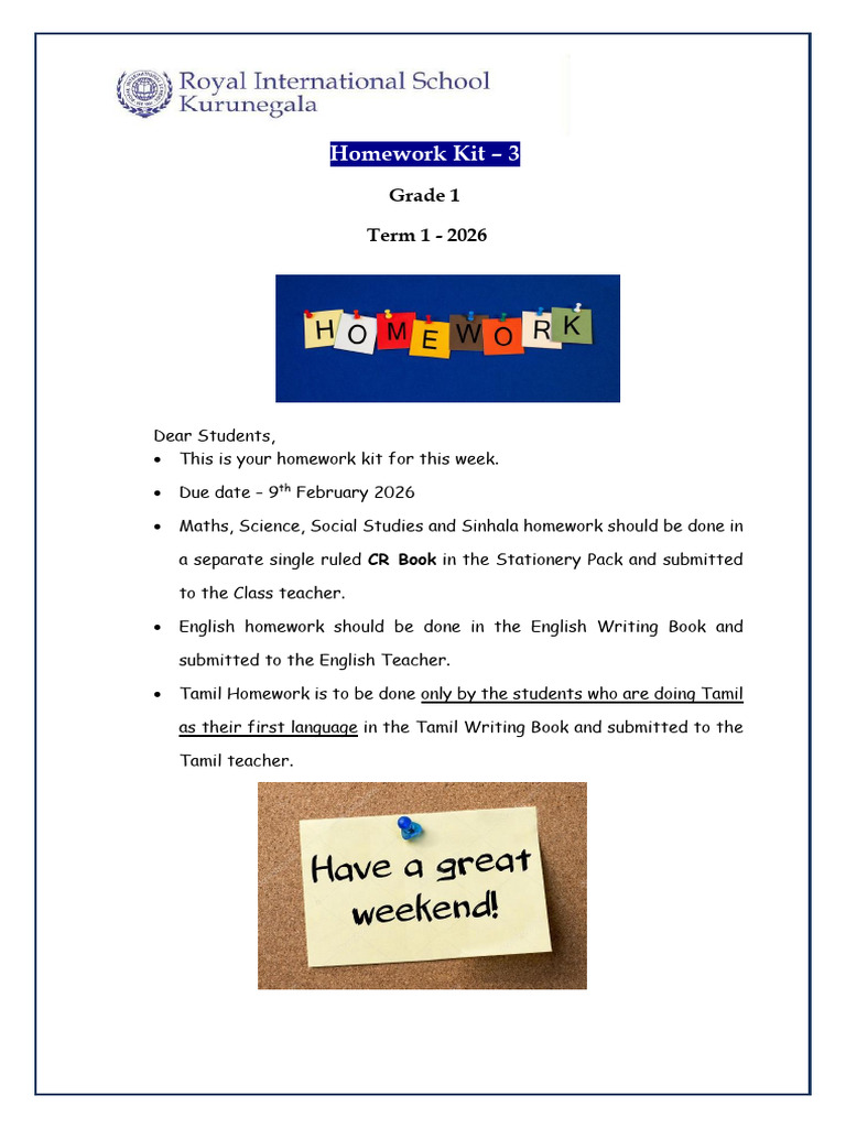 Grade 01- Homework Kit-2 | PDF