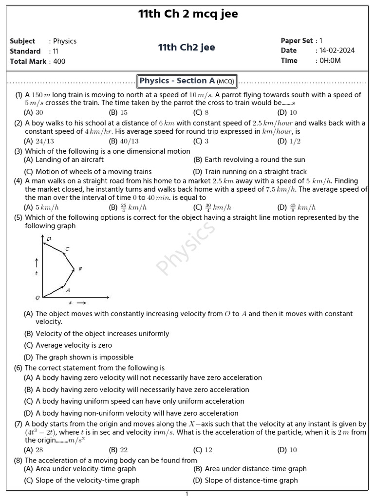 11th Ch2 Jee 1707921446 | PDF | Acceleration | Speed