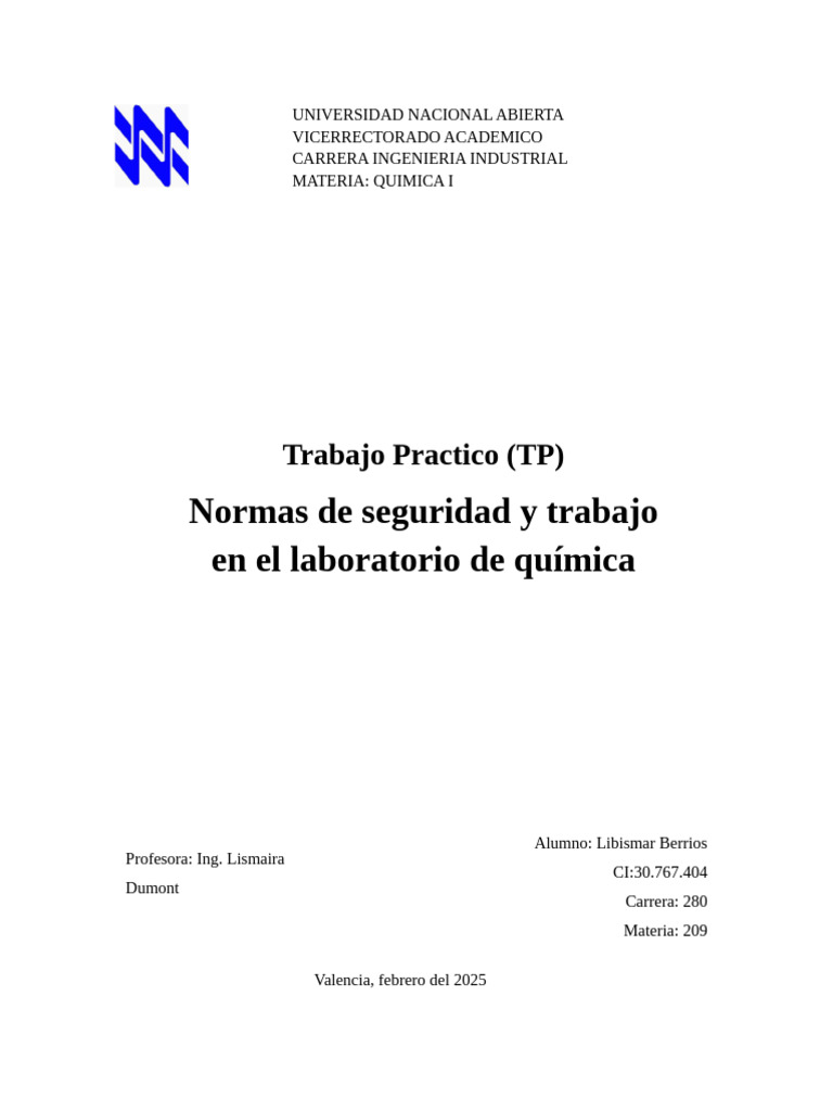 Normas de Seguridad y Trabajo en El Laboratorio de Química | PDF ...